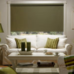 green roller shades living room